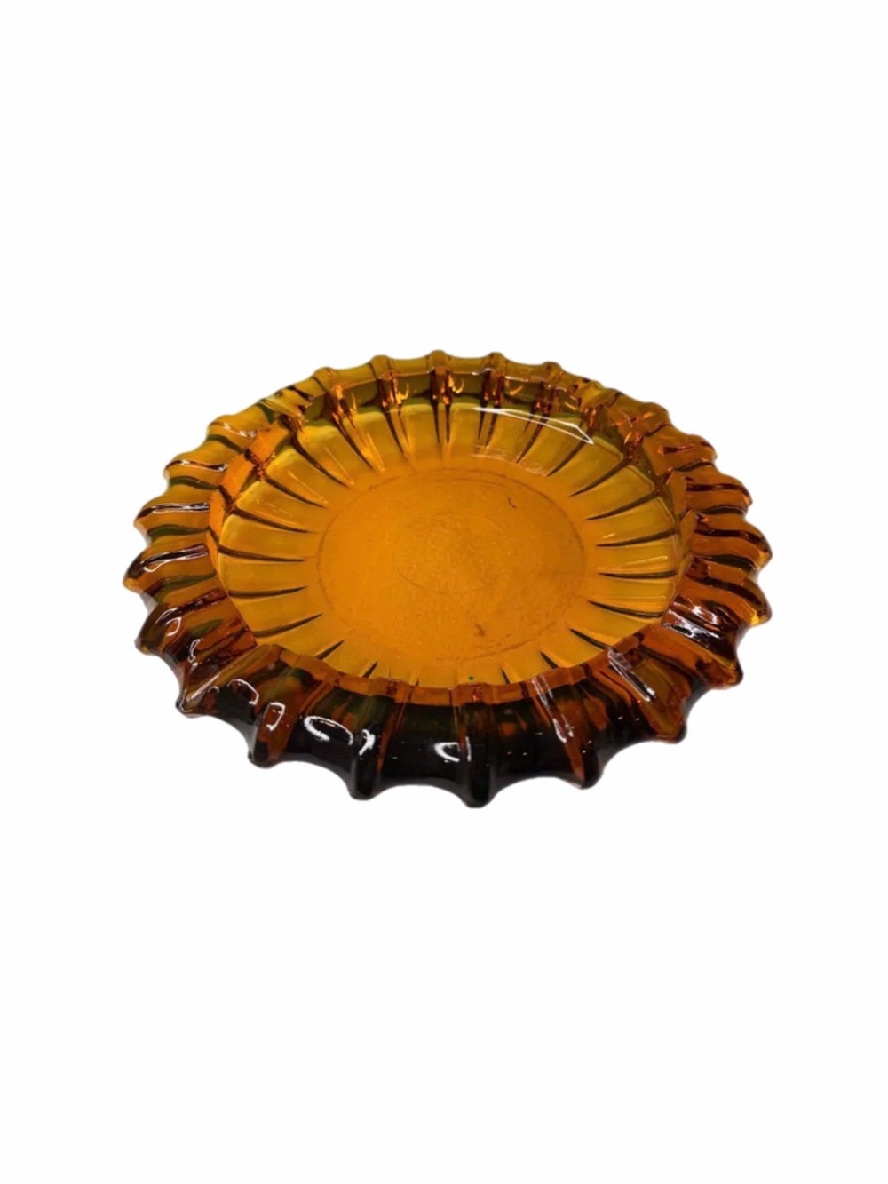 Vintage Ashtray Anchor Hocking Amber - Heavy Glass 10” Party Barware Mancave